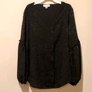 ❤ CALVIN KLEIN BLACK FLORAL BURNOUT TOP / BLOUSE, MEDIUM